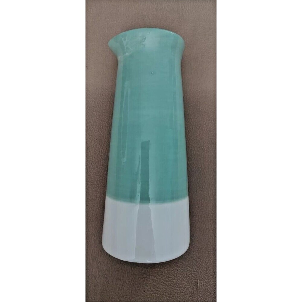 Modern Green White Ceramic Vase Pitcher Container Jar Minimalist Easter Spring - Picture 5 of 7